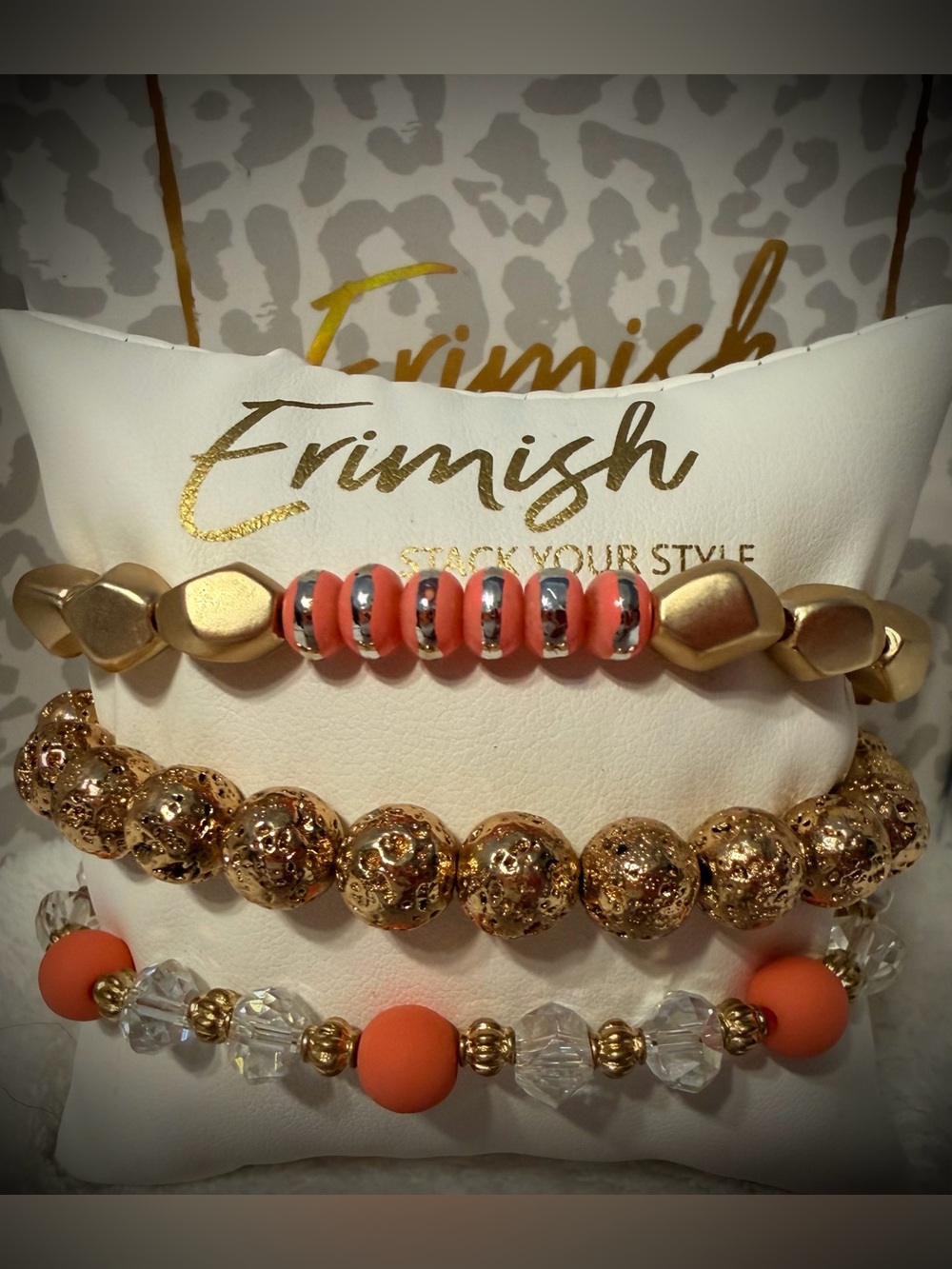 New ERIMISH Bracelets 3 pc Stack - Peachy Coral & Gold